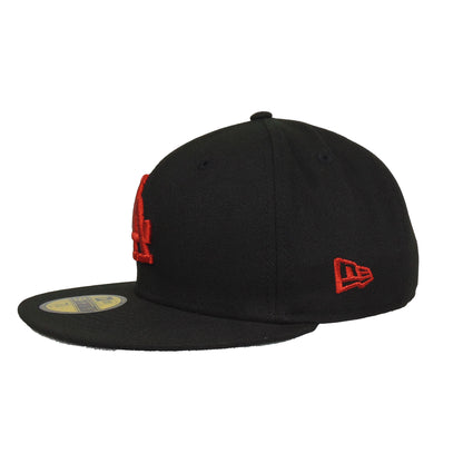 Los Angeles Dodgers Custom New Era Cap Black Red Metal black Side View
