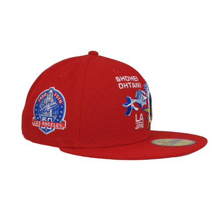 Los Angeles Dodgers custom 59FIFTY New Era Cap OTHANI red 60th Anni red Side View