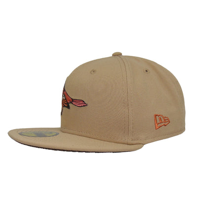 Baltimore Orioles Custom New Era 59FIFTY Cap Camel wheat Side View
