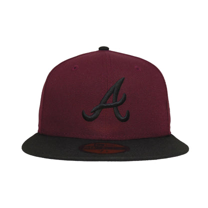 Atlanta Braves Custom New Era 59FIFTY Cap Maroon Black maroon Front View