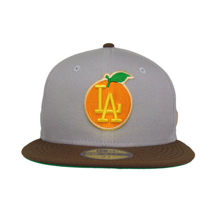 Los Angeles Dodgers Custom New Era 59FIFTY Cap Gray Brown grey
brown Front View