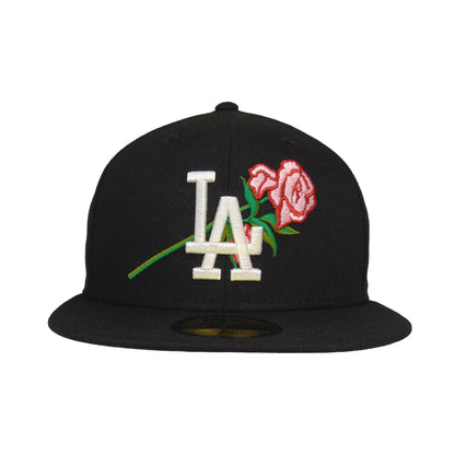 Los Angeles Dodgers Custom New Era 59FIFTY Cap Black Rose Floral black Front View