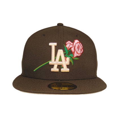 Los Angeles Dodgers Custom New Era 59FIFTY Cap Brown Rose Floral brown Front View