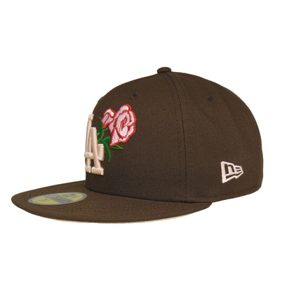 Los Angeles Dodgers Custom New Era 59FIFTY Cap Brown Rose Floral brown Side View