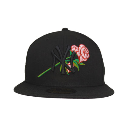 New York Yankees Custom New Era 59FIFTY Cap Black Logo Rose Floral black Front View
