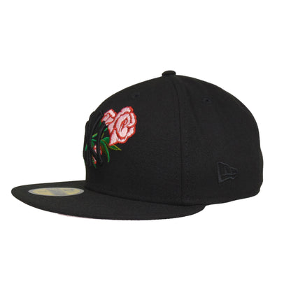 New York Yankees Custom New Era 59FIFTY Cap Black Logo Rose Floral black Back View