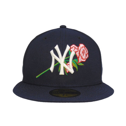 New York Yankees Custom New Era 59FIFTY Cap Navy Rose Floral black Front View
