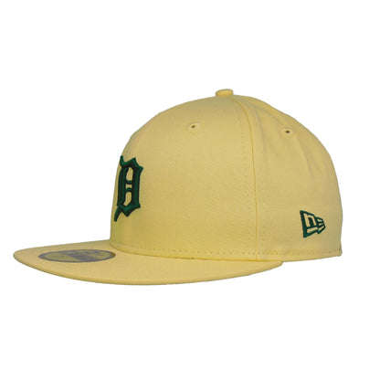 Detroit Tigers Custom New Era 59FIFTY Cap soft yellow yellow
dark green Side View