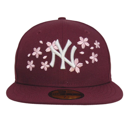 New York Yankees Custom 59FIFTY New Era Cap Maroon Sakura maroon Front View