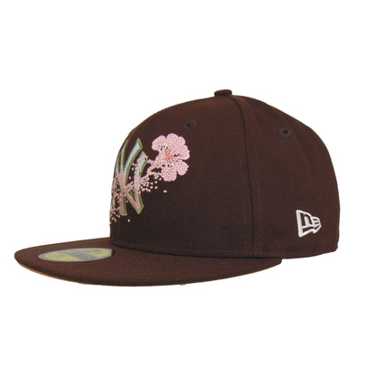 New York Yankees Custom 59FIFTY New Era Cap Burnt Wood Sakura Fade dark brown Back View