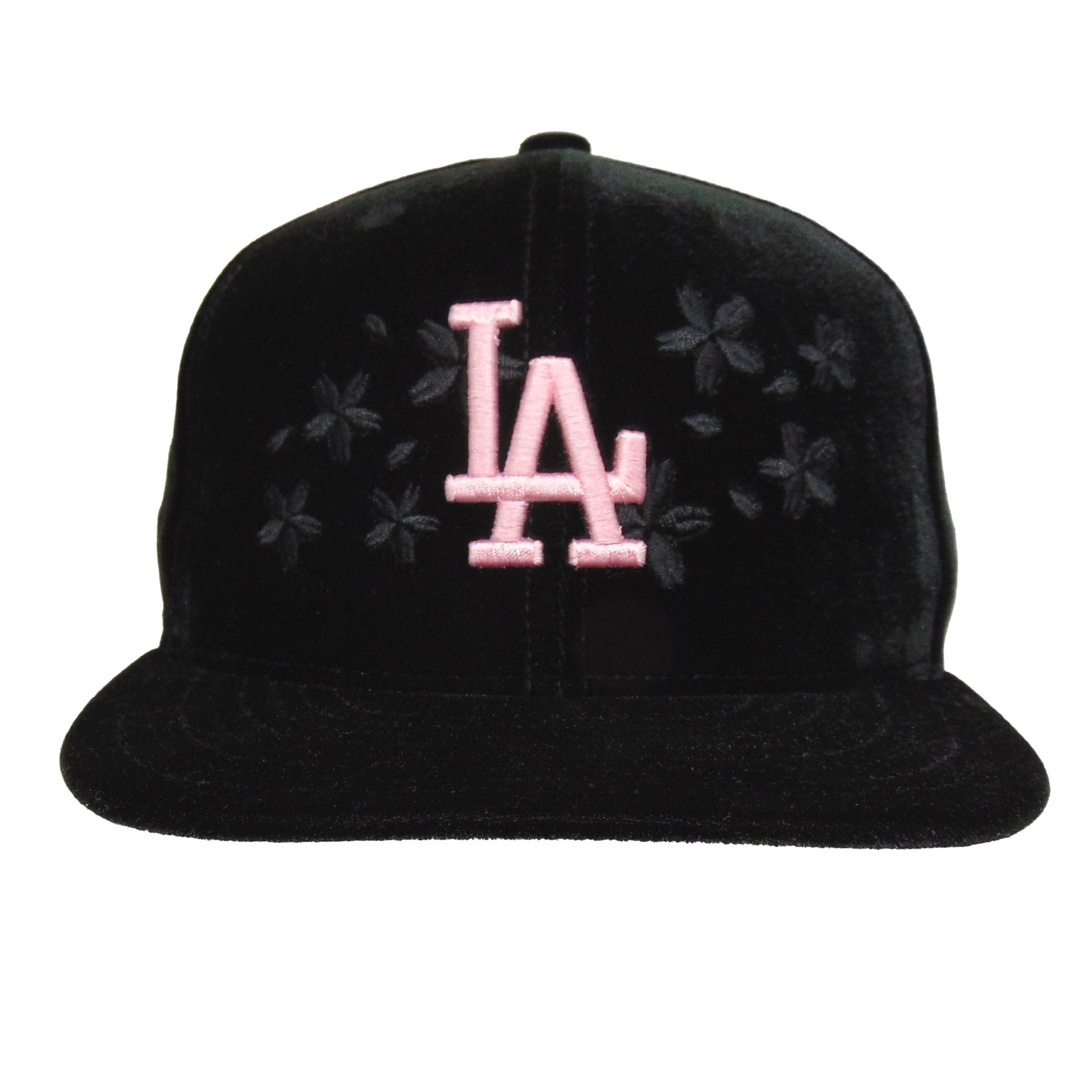 Los Angeles Dodgers Custom New Era 59FIFTY Cap Velvet BLK Sakura black Front View