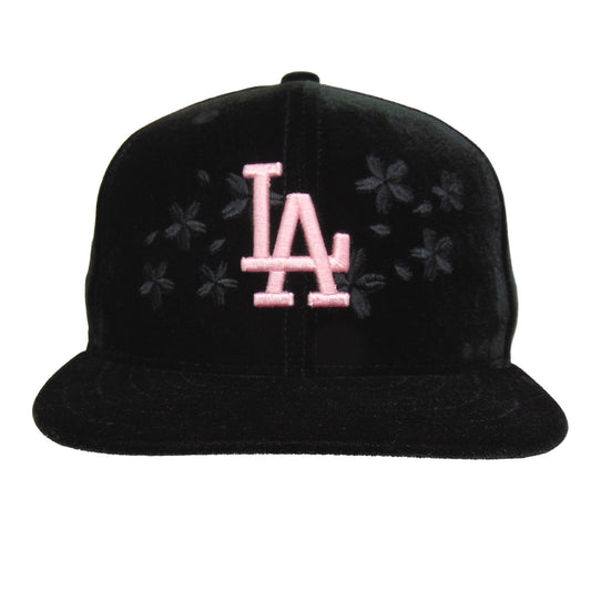 Los Angeles Dodgers Custom New Era 59FIFTY Cap Velvet BLK Sakura black Front View