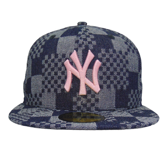 New York Yankees Custom 59FIFTY New Era Cap Denim Checkerboard navy
sky blue Front View
