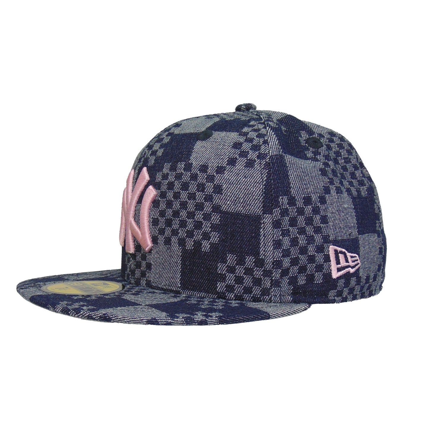 New York Yankees Custom 59FIFTY New Era Cap Denim Checkerboard navy
sky blue Side View