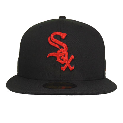 Chicago White Sox Custom Black New Era 59FIFTY Cap Red Chainstitch