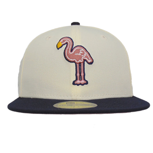 Miami Beach Flamingos Custom 59FIFTY New Era Cap Chrome Navy