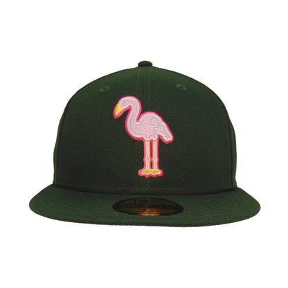 Miami Beach Flamingos Custom 59FIFTY New Era Cap Dark Seaweed dark green
pink Front View