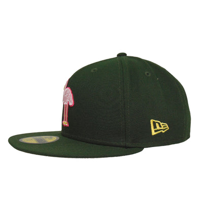 Miami Beach Flamingos Custom 59FIFTY New Era Cap Dark Seaweed dark green
pink Side View