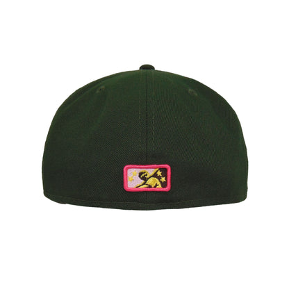 Miami Beach Flamingos Custom 59FIFTY New Era Cap Dark Seaweed dark green
pink Back View