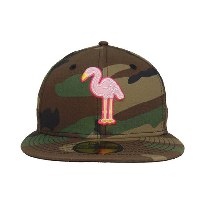 Miami Beach Flamingos Custom 59FIFTY New Era Cap Woodland Camo Woodland Camo Front View