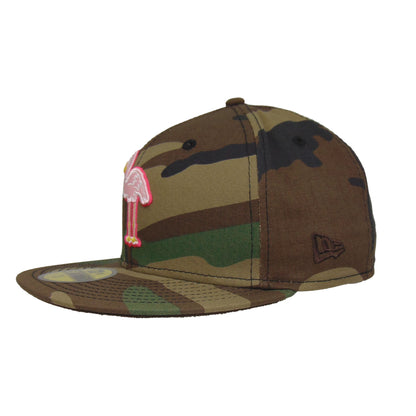 Miami Beach Flamingos Custom 59FIFTY New Era Cap Woodland Camo Woodland Camo Side View