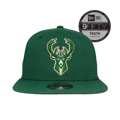 Milwaukee Bucks Custom YOUTH New Era Snapback Cap Patch green Front View
