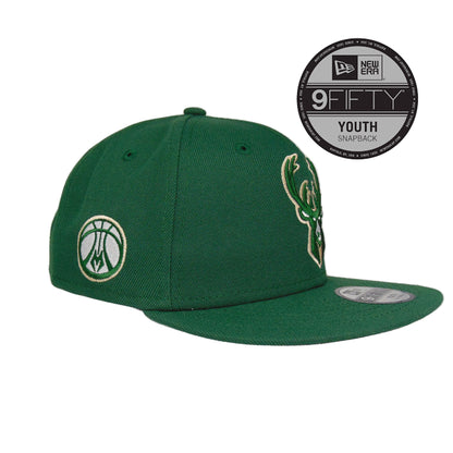 Milwaukee Bucks Custom YOUTH New Era Snapback Cap Patch green Side View