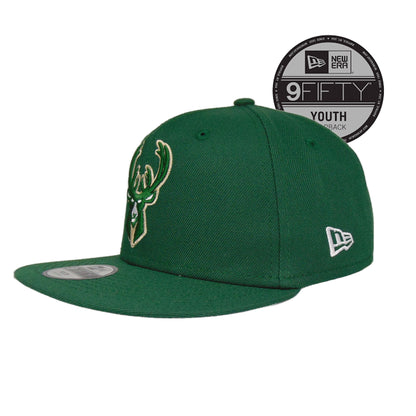 Milwaukee Bucks Custom YOUTH New Era Snapback Cap Patch green Back View