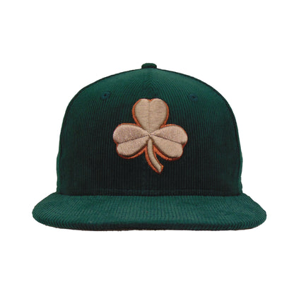 Boston Celtics Custom 59FIFTY New Era Cap Dark Green Corduroy green
brown Front View
