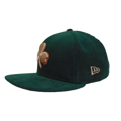 Boston Celtics Custom 59FIFTY New Era Cap Dark Green Corduroy green
brown Side View