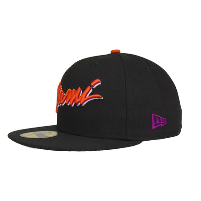 Miami Heat Custom 59FIFTY New Era Cap Black Orange black 
orange Side View