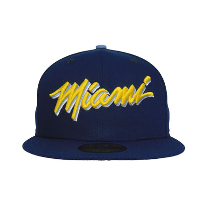 Miami Heat Custom 59FIFTY New Era Cap oceanside yellow navy Front View