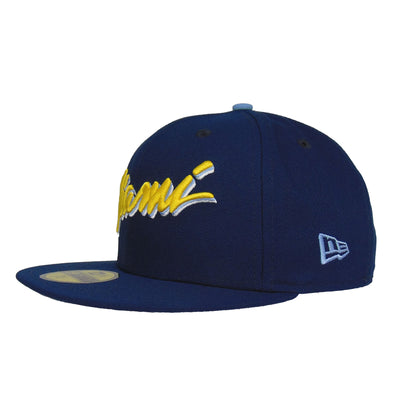 Miami Heat Custom 59FIFTY New Era Cap oceanside yellow navy Side View