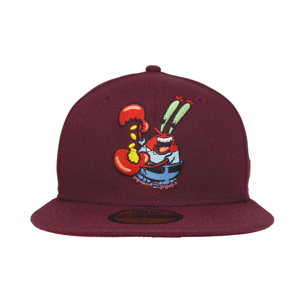 【59FIFTYキャップ】HANTIG BOB＜NEW ERA＞ Sponge Bob Custom New Era 59FIFTY Cap Mr Krabs maroon – JustFitteds