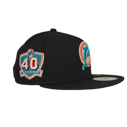 Miami Dolphins Custom New Era 59FIFTY Cap 40th black black Side View
