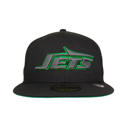 New York Jets Custom New Era 59FIFTY Cap Black Metallic black Front View