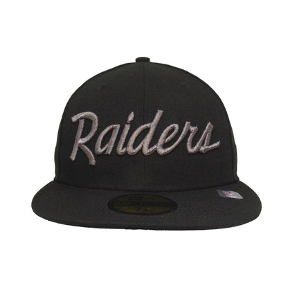 Las Vegas Raiders Custom New Era 59FIFTY Cap Black Pewter black Front View