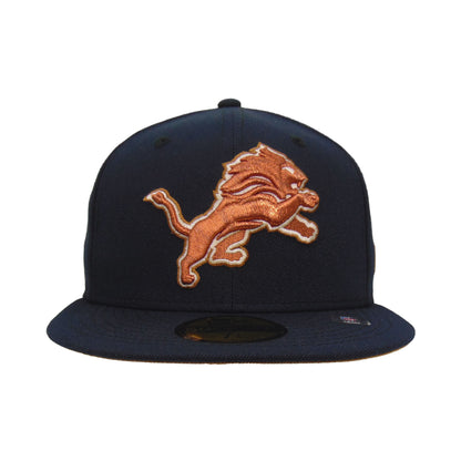 Detroit Lions Custom New Era 59FIFTY Cap Navy Copper navy Front View