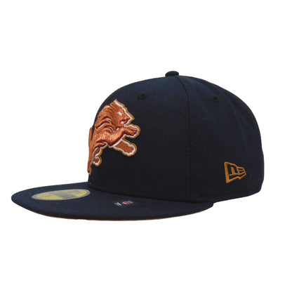Detroit Lions Custom New Era 59FIFTY Cap Navy Copper navy Side View