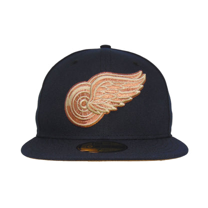 Detroit Redwings Custom New Era 59FIFTY Cap Navy Copper navy Front View