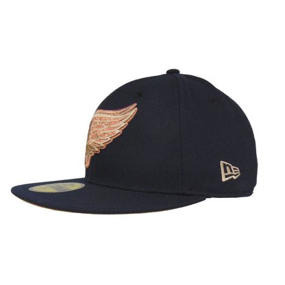 Detroit Redwings Custom New Era 59FIFTY Cap Navy Copper navy Side View