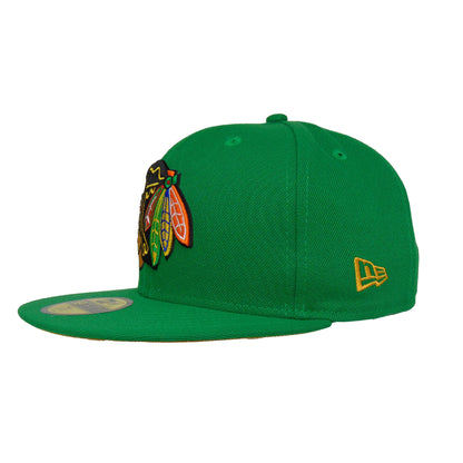 Chicago Blackhawks Custom New Era 59FIFTY Cap Kelly Green green Side View