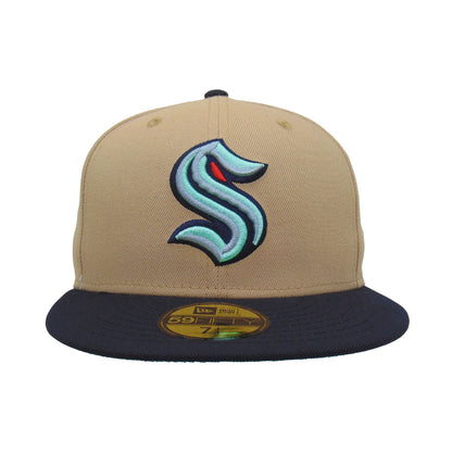 Seattle Kraken Custom New Era 59FIFTY Cap Camel tan
navy Front View