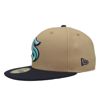 Seattle Kraken Custom New Era 59FIFTY Cap Camel tan
navy Side View