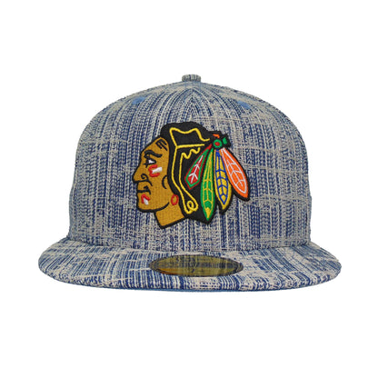 Chicago Blackhawks Custom New Era 59FIFTY Cap distressed Denim light blue Front View