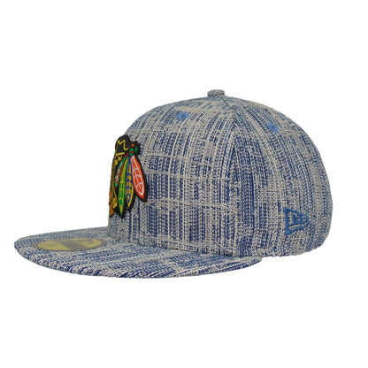 Chicago Blackhawks Custom New Era 59FIFTY Cap distressed Denim light blue Side View