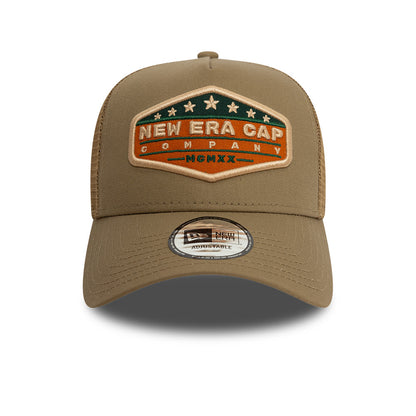 New Era Trucker Cap Adjustable Khaki Patch khaki Front View