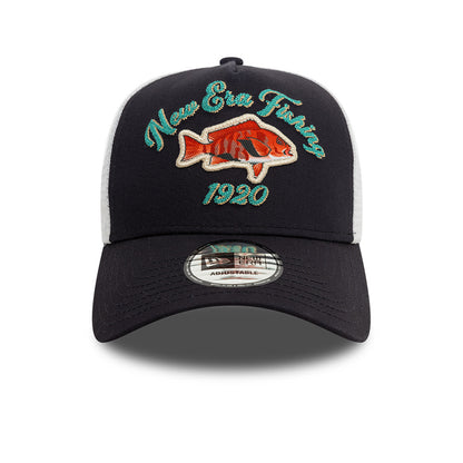 New Era Fishing Trucker Cap Adjustable Red Snapper navy
white Front View