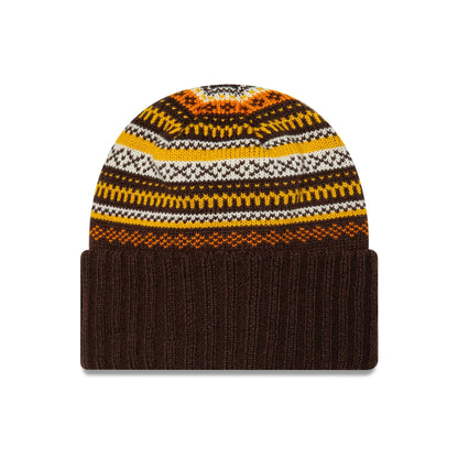 Womens New Era Fair Isle Cuff Knit Beanie brown dark brown Front View