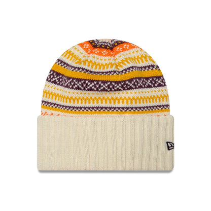 Womens New Era Fair Isle Cuff Knit Beanie beige beige Front View
